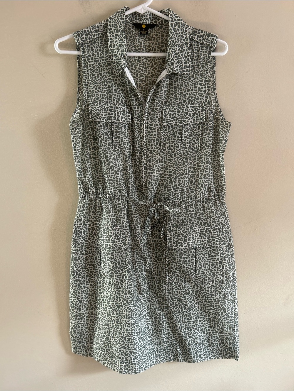 Anthropologie Green Abstract Mosaic Print Zip Front Utility Shirt Dress - Picture 2 of 6